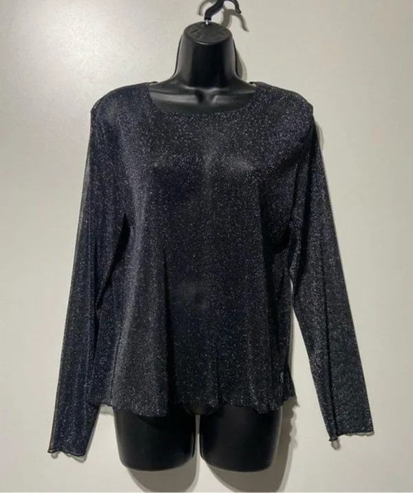 Victorias Secret Glitter Mesh Sheer Sparkly Metallic Long Sleeve Top Size Large - Image 5
