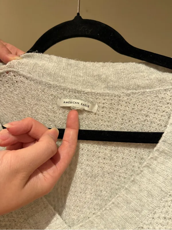 American Eagle Gray Waffle Knit Sweater - Image 3
