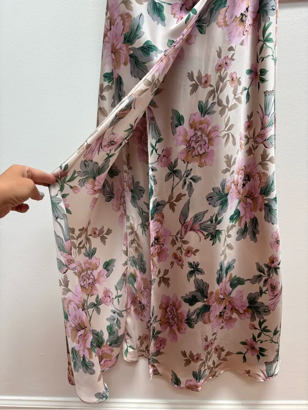 Baltic Born Annabel Satin Maxi Dress Sleeveless Floral Pink Green S - Image 7