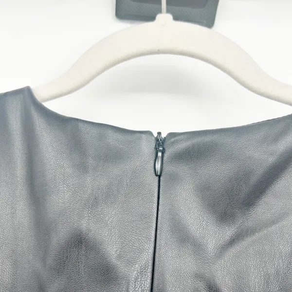 Zara Womens Black Ruched Faux Leather Edgy Grunge Moto Bodycon Mini Dress Size S - Image 4