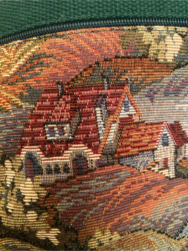 Scenic Tapestry Green Crossbody Bag with Village Motif My Maine Bag Embroidered - Image 4