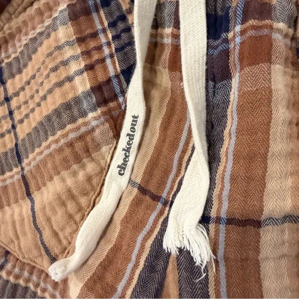 Aerie Soft Gauze Plaid Pajama Jogger Pants Womens Small Regular Brown/Tan Lounge - Image 6