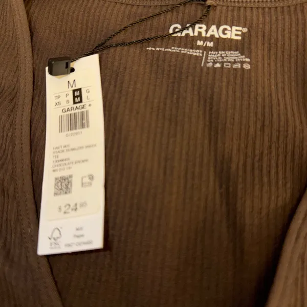 Garage brown ribbed deep v-cut short sleeve shirt - Image 3