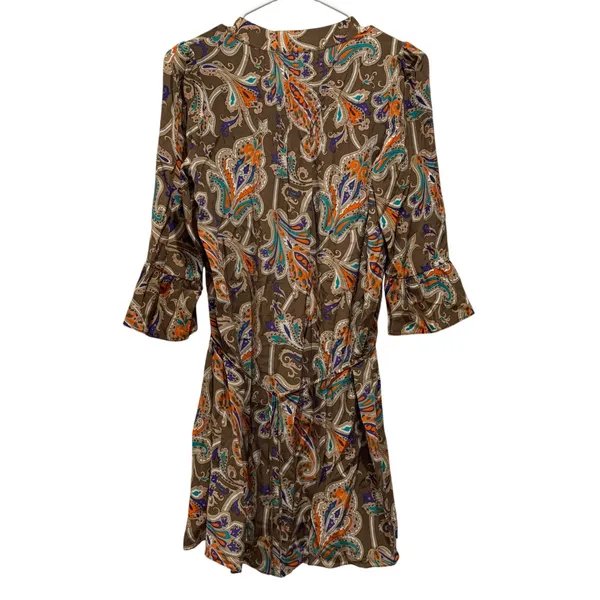 Tibi 100%‎ Silk Paisley Mini Dress Women 4 Brown Orange Ruffle Sleeve Boho Y2k - Image 6