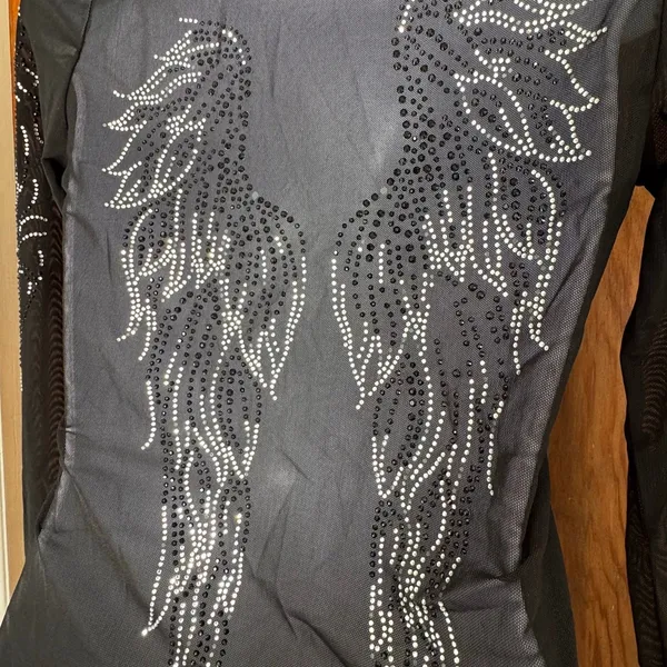 Sheer Long Sleeve Rhinestone Heart Angel Wings Y2K‎ Small Biker Fairy Goth - Image 8