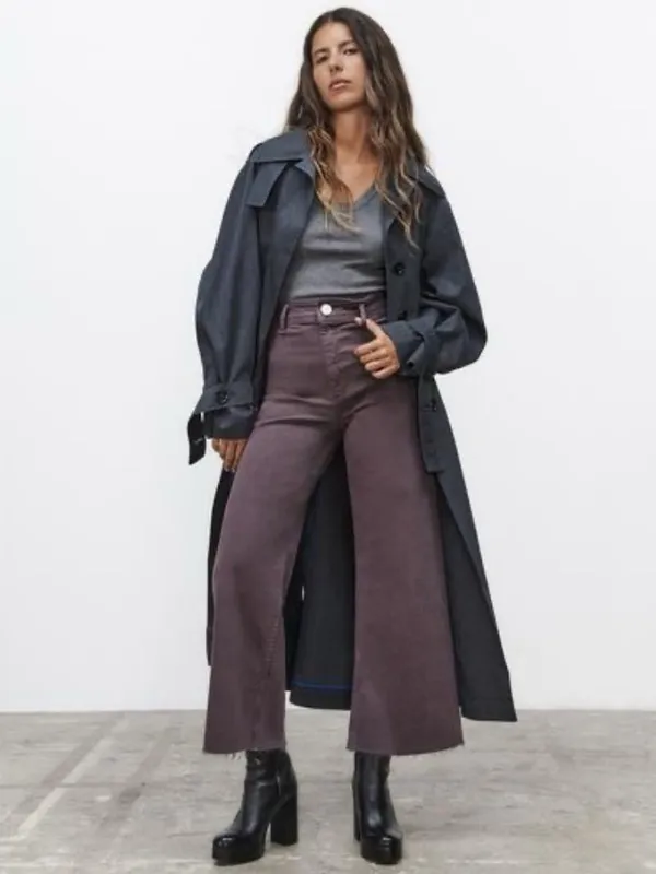 ZARA The Marine Straight Jeans Cropped Wide Leg in Lilac Sz. 10 - Image 3