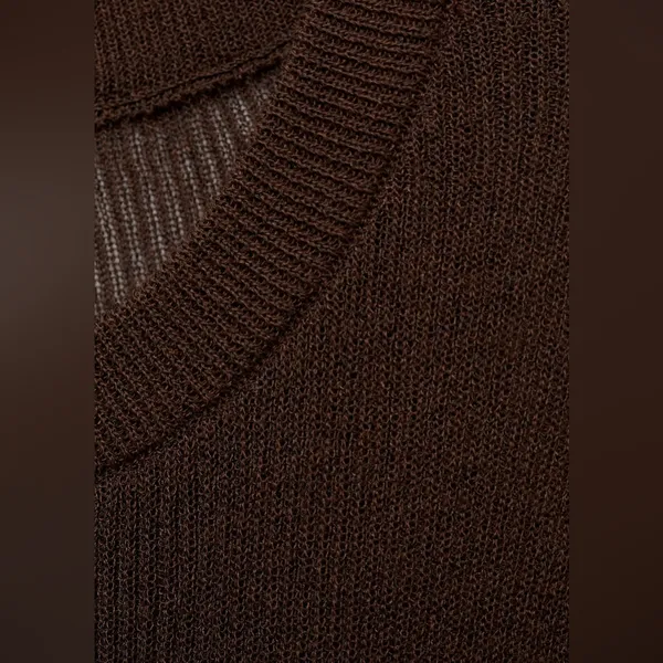 Mango MNG - Brown semi sheer fine knit ruffle trim mini dress - Image 8