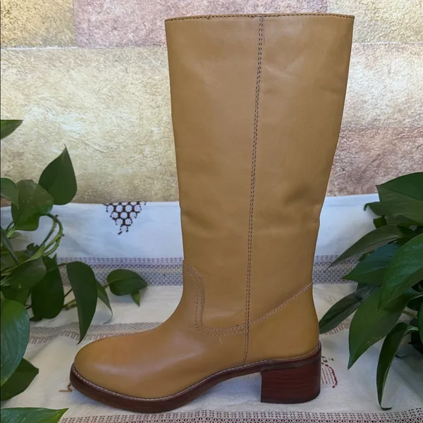 NEW Frye Women’s Camryn Leather Tall Pull-On Banana Knee-High Heel Boots Size 10 - Image 10