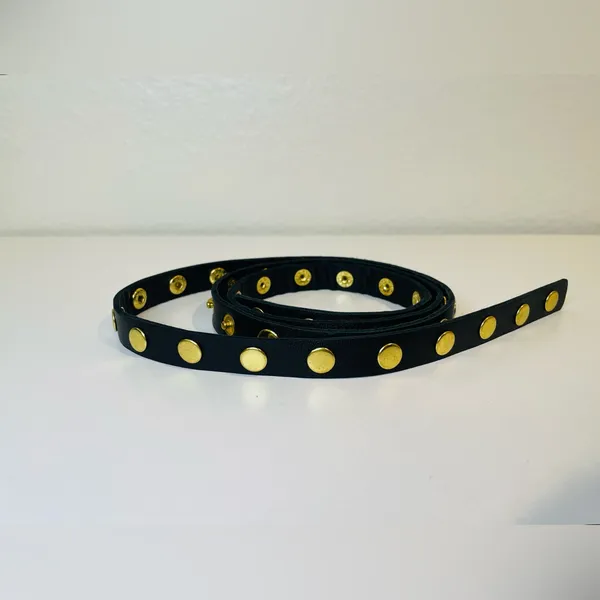 JEUN BANG Women’s Black Slim Belt with‎ Gold Studs - Image 3