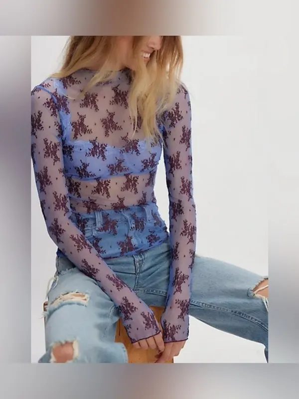 NWT Free People Two Tone Lady Lux Layering Top - Summer Blue Combo - XS - Image 3