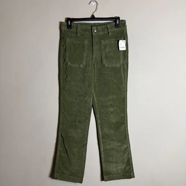 Free People High Time Velvet Kick Flare Pants Women's 6 Chive Green Festival NWT - Image 5
