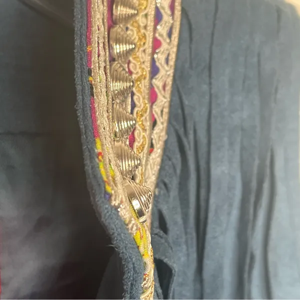 V Christina Faux Suede Fringe Blue Vest Size S Festival Ready Boho - Image 7