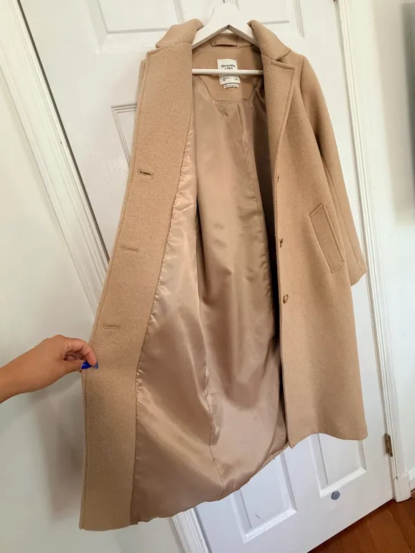 Abercrombie The A&F Dad Coat Camel Wool Blend Long Overcoat Quiet Luxury Size S - Image 4