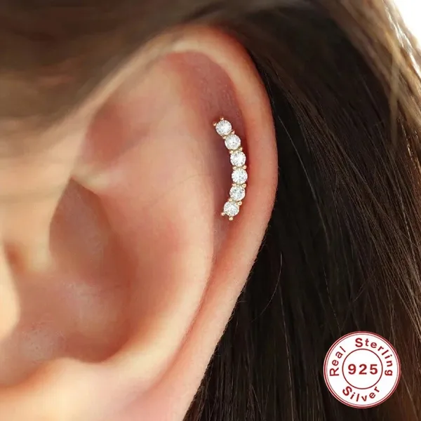 Sterling Silver 925  Single Row Diamond Thread Earrings - Image 2
