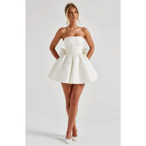 NWT Babyboo Salome Ivory Floral Jacquard Bow Corset Strapless Mini Dress Size XS - Image 7