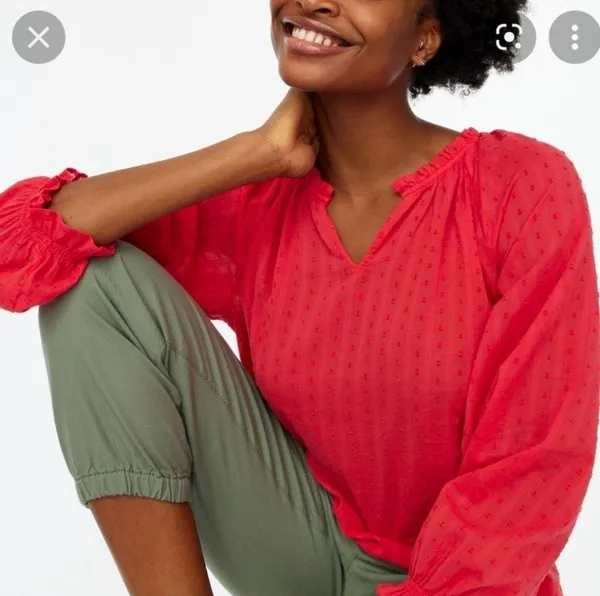 J. Crew Novelty Artist Top Swiss Dot Ruffle Red Pink Geranium Medium NEW - Image 6