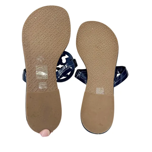 Tory Burch Rainbow Pride Miller Sandals Navy Blue Leather Thong Flat Slides 7M - Image 7