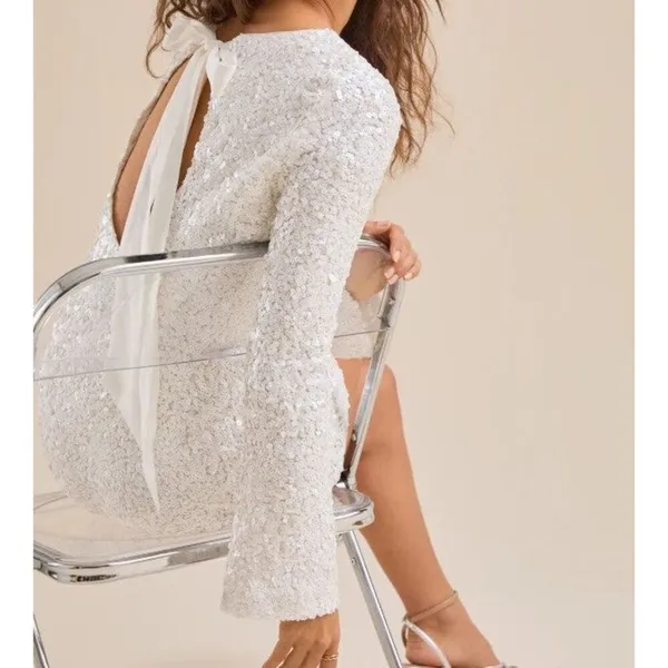 Altar'd State Delaney Sequin Mini Dress XS Ivory - Image 3