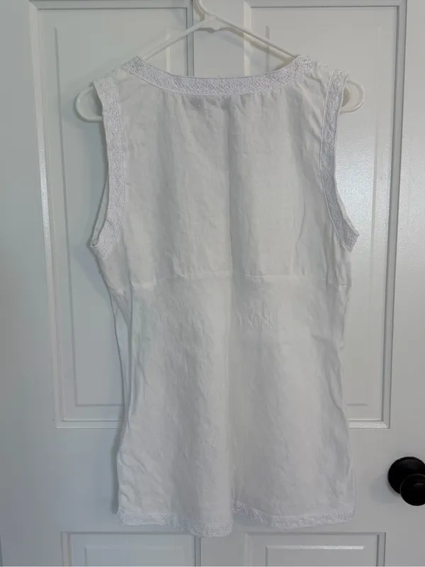Vintage Y2K Tweeds White Linen Lace Sleeveless Blouse Women’s XL - Image 6