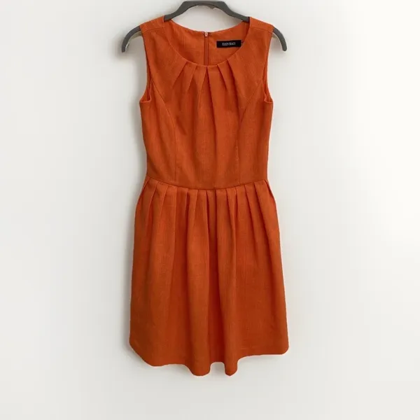 Ellen Tracy Orange Linen Blend Sleeveless Fit & Flare Dress Size‎ 2 - Image 2