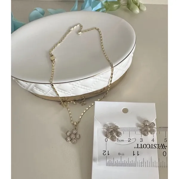 Set Chain Earring Womens Flower Necklace 14K Gold Plated‎ XP Oro Laminado - Image 5