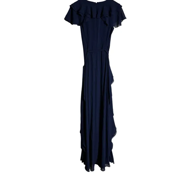Shani Navy Blue Ruffle Trim V-Neck Flutter Sleeve Formal Evening Maxi Dress 6 - Image 10