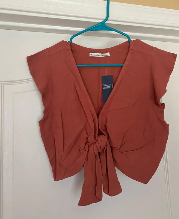 Abercrombie Cinnamon Rust Crop Tie Front - Image 3