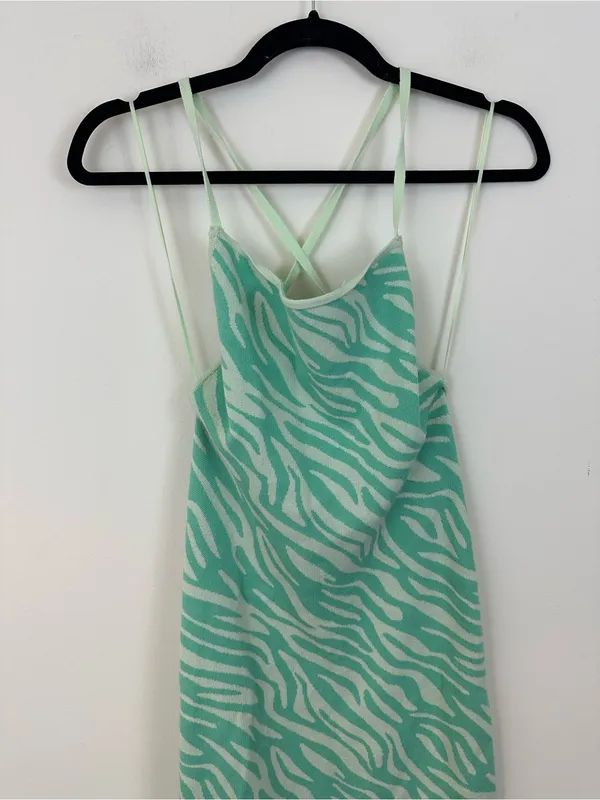Zara Mint Green Zebra Knit Slip Dress with Strappy Back Size Small Women's - Image 3