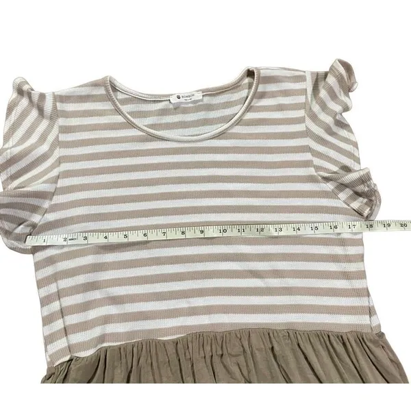 Bombom jersey knit soft ruffle short sleeve tan‎ ivory swing dress sz XL … - Image 4