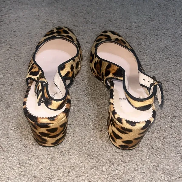 J.Crew Slingback Block Heel Pump Leopard‎ Calf Hair Leather Rich Mohagany 7.5 - Image 3