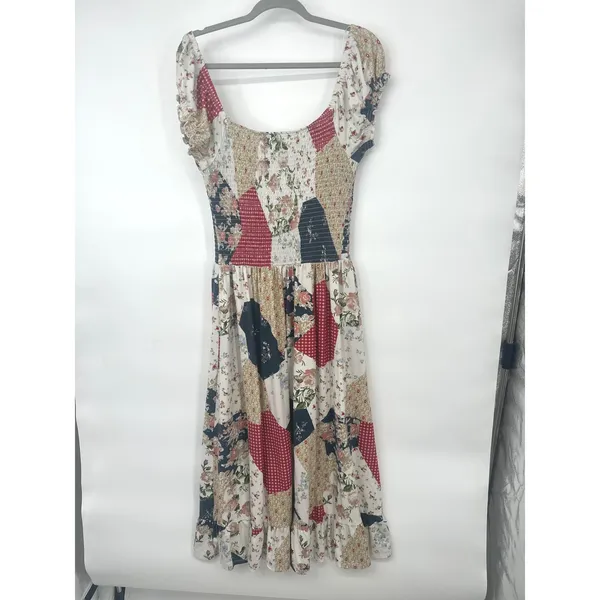Urban Outfitters Maxi Dress Womens L Patchwork Smocked Boho Cottagecore Prairie - Image 5