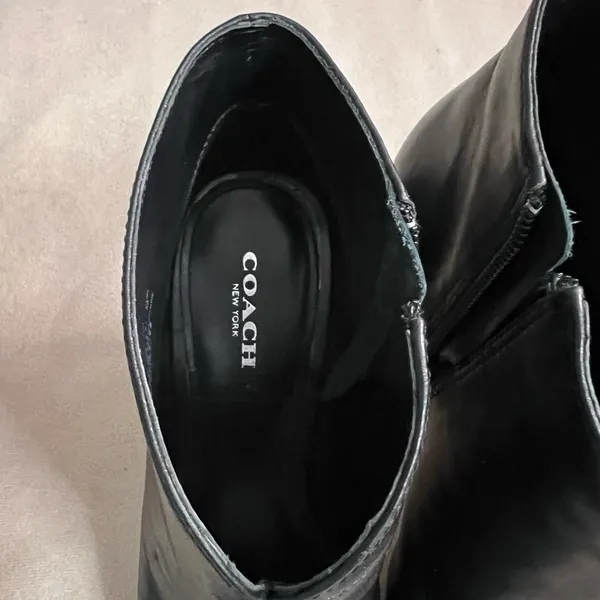🖤✨ COACH New York Black Leather Chain Peep Toe Booties Heels 8B ✨🖤 - Image 6