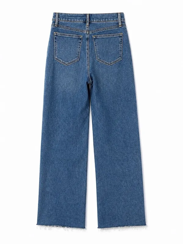 LOFT Women’s 00/24 Wide Leg Jeans High Rise Light Wash Raw Frayed Hem - Image 3