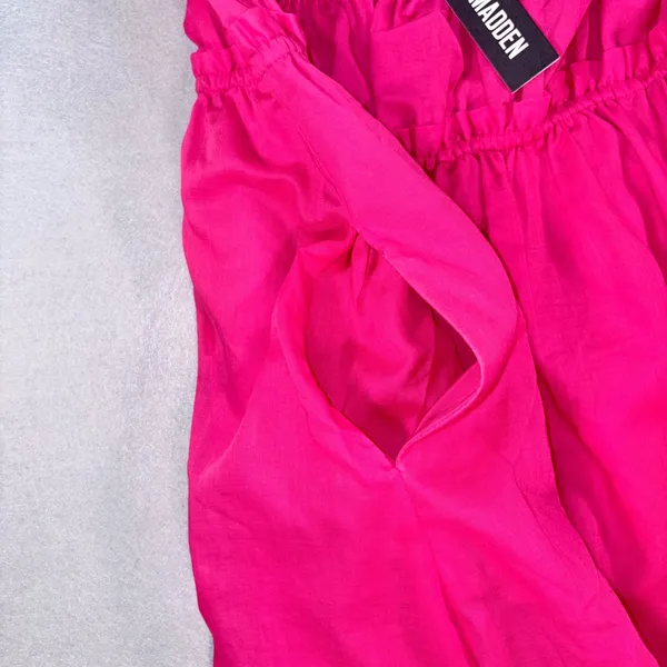 Steve Madden Pink Smocked Mini Dress BP208134 Cotton Babydoll Pockets NWT L - Image 5
