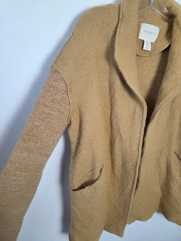 Cynthia Rowley Wool Blend Cardigan Shawl Collar Sweater Golden Mustard Small - Image 3