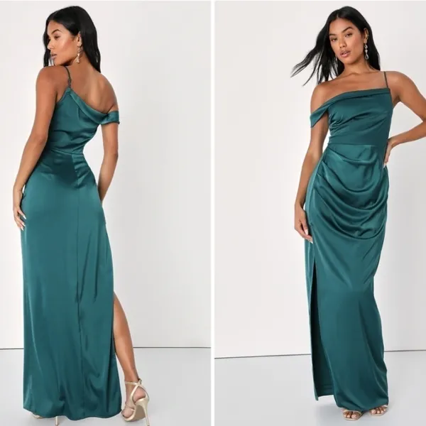 LULU's Sexy Prom Wedding Bridesmaid Emerald Green Satin Bustier Gown NWOT - Image 4