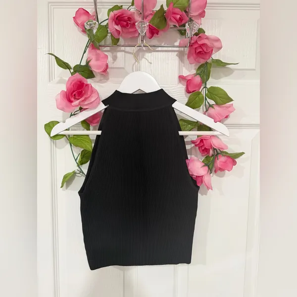 Aritzia Babaton Black Modern Minimalist Halter Sculpt Fit Ribbed Clean Girl Small Top - Image 9