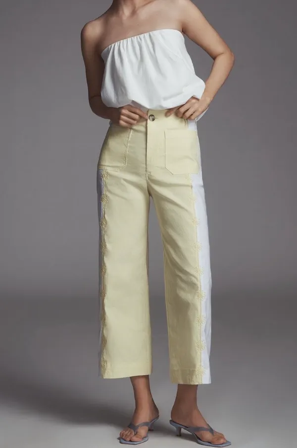 Anthropologie Maeve The Colette Embroidered Crop Wide-Leg Pants, Size 28P - Image 4