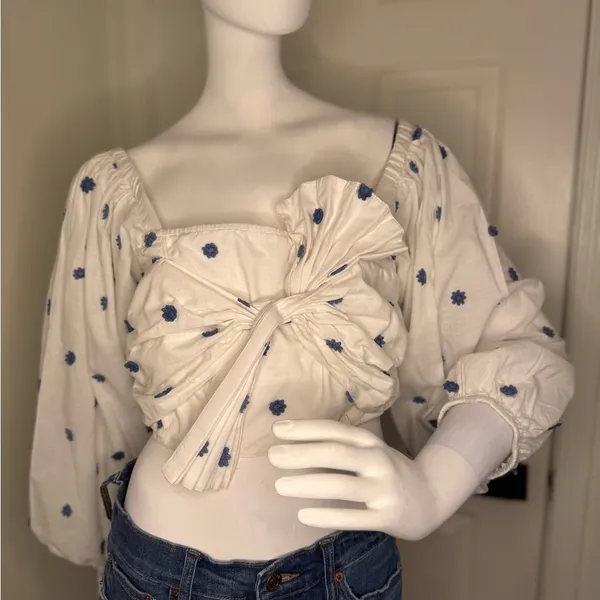 Farm Rio White and Blue Floral Women's Top - Image 3