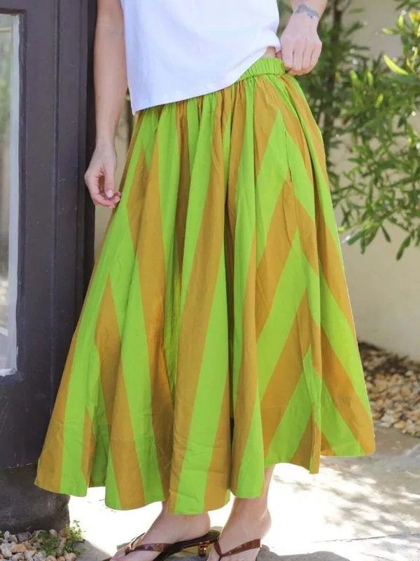 NEW Free People Lime Green & Mustard Striped Maxi Skirt Small - Image 2