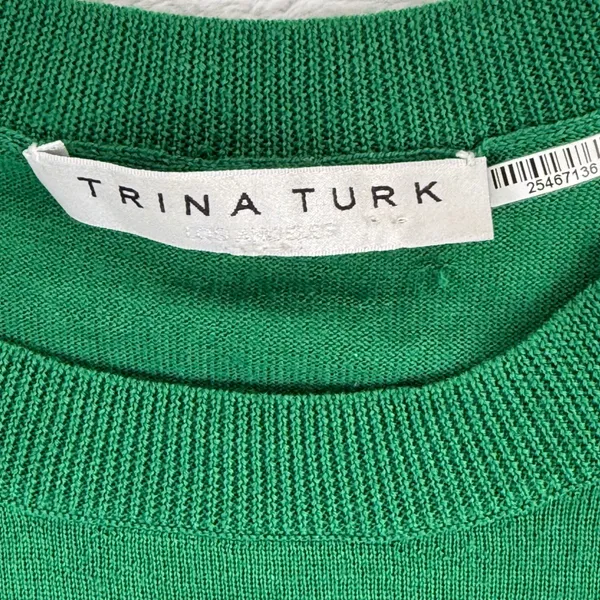 Trina Turk Womens Green‎ 100% Merino Wool Heart Graphic Pullover Sweater Small - Image 3