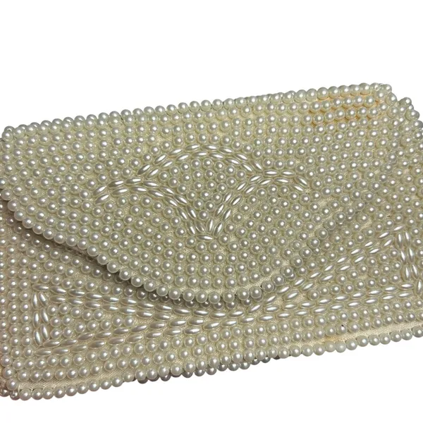 VTG 50s Pearl Beaded Clutch Japan White Evening Bag Glam Coquette Bridal Wedding - Image 12