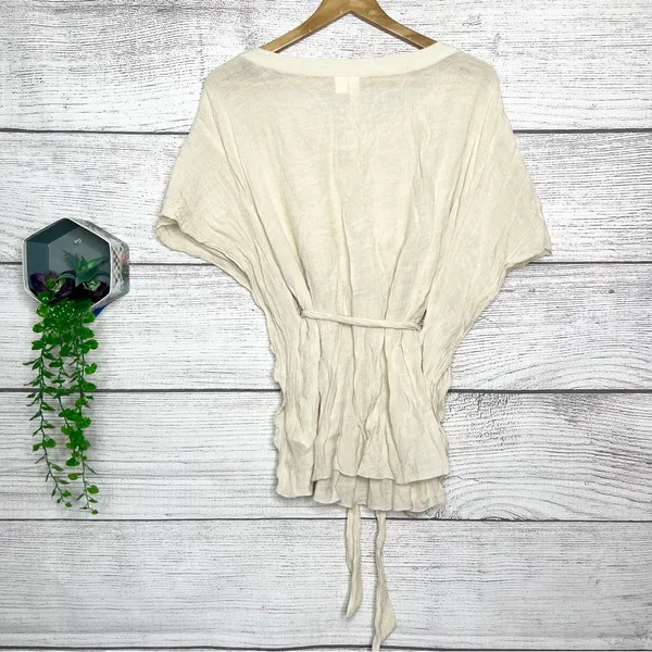 Adiva Cream Embroidered Boho Gauzy Belted Kimono Top Size Medium - Image 8