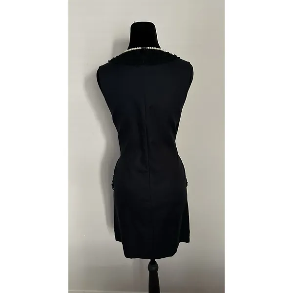 Ann Taylor Loft Size 4 Black Shift Dress Pocket Ruffle Trim Career Cocktail EUC - Image 3