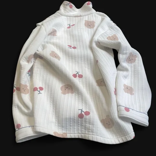 Cozy Bear & Cherry Quilted Pajama Set 🧸🍒 White Size adjustable - Image 2