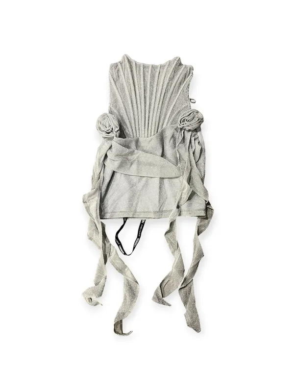 Heiress Beverly Hills Silver lurex corset drape mini‎ dress with flowers size L - Image 2