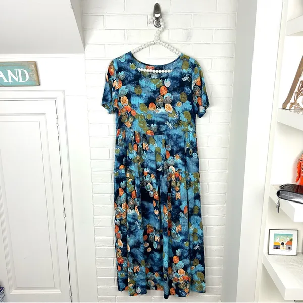 Lily Pad Dragonfly Patterned Maxi Dress Blue - Image 2