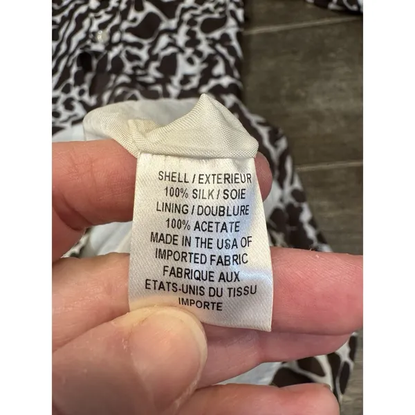 Milly New York‎ Brown & White Print Silk Short Sleeve Dress Size 6 - Image 9