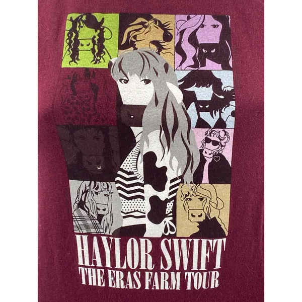 COWS Haylor Swift The Eras Farm Tour Red Maroon Crew Taylor T Shirt Tee Top XS - Image 2
