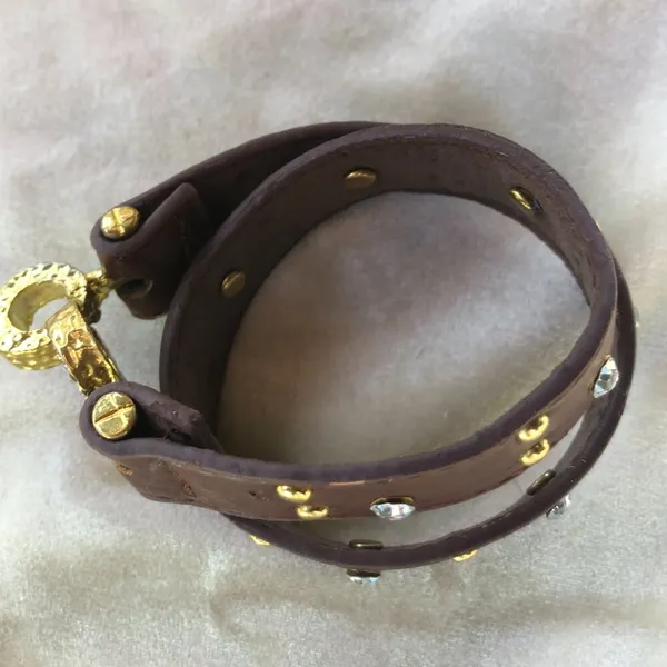 BKE from Buckle Brown Wrap Bracelet Leather Rhinestones Grommets 15" Gold Buckle - Image 3